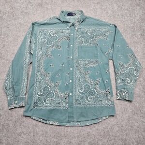 Vtg 90's Y2K Bon Homme Large Long Sleeve Paisley Bandana Button Down Shirt